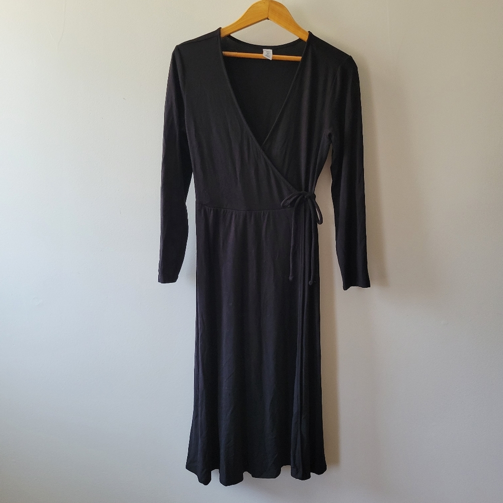 Black Jersey Midi Wrap Dress